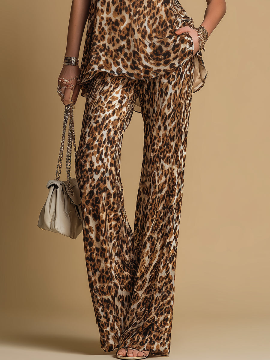 Elisa -Conjunto elegante de top sin mangas de leopardo