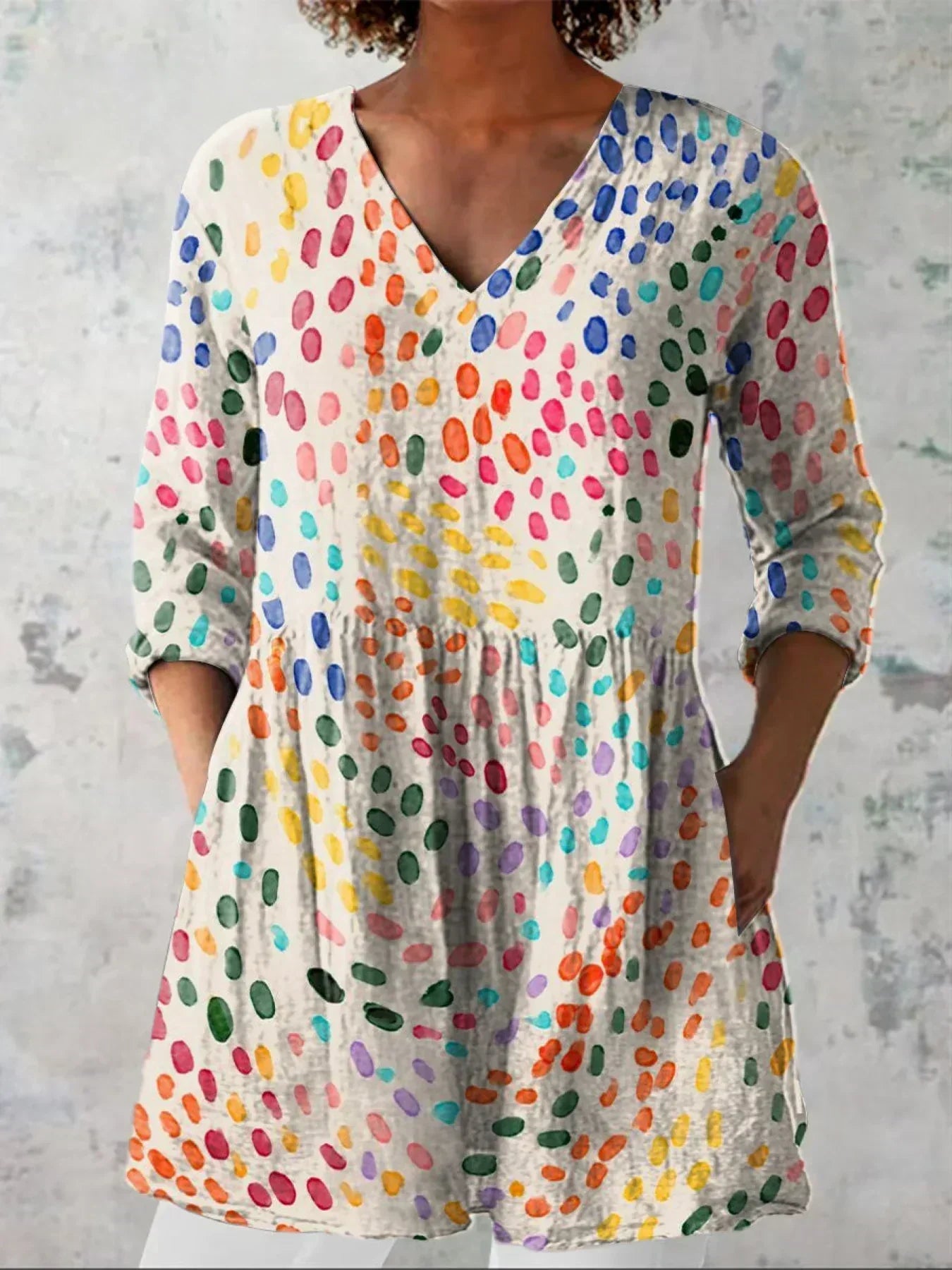 Hannah Watercolour Polka Dot V-Neck Shirt