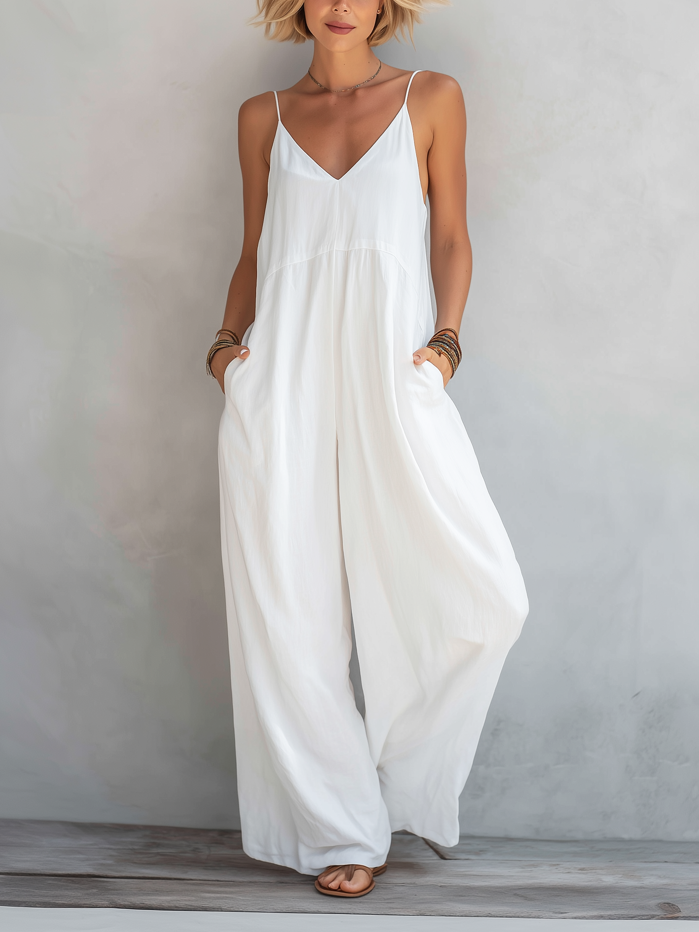 Lylia - Tuta jumpsuit casual, senza maniche e dalla vestibilità ampia