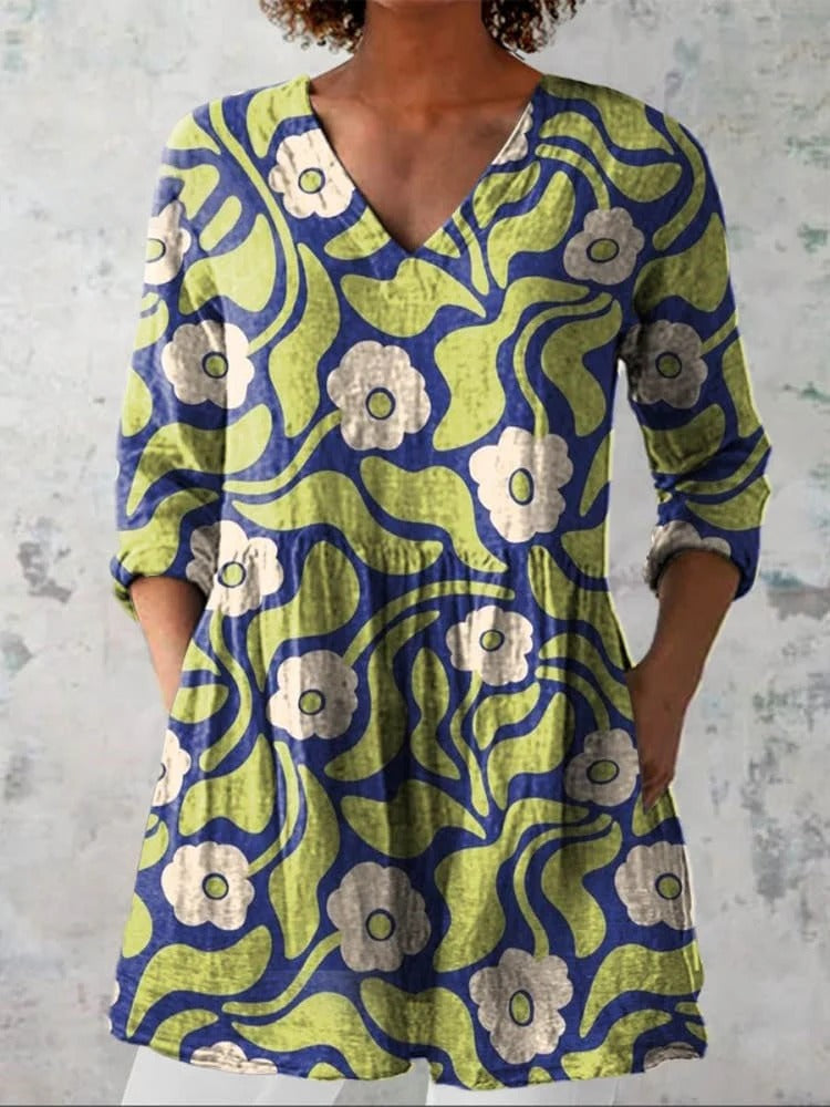 Olivia Romantic Floral V-Neck Shirt
