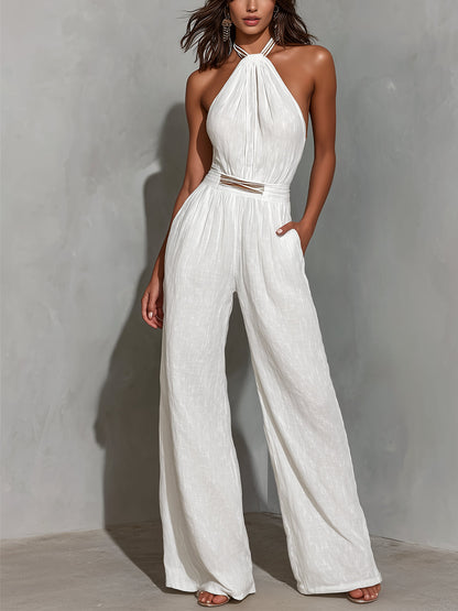 Sonia - Mono blanco sin mangas con cuello halter