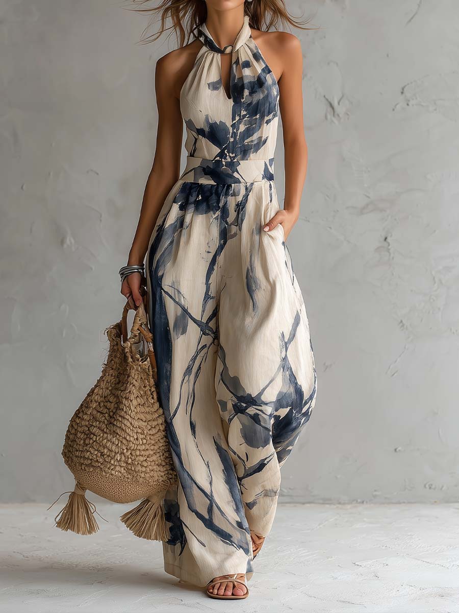 Irene - Mono de pernera ancha con cuello halter