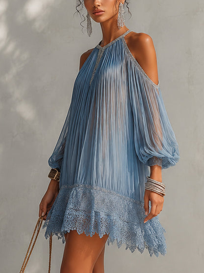 Isabel - Minivestido azul con hombros descubiertos