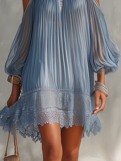 Isabel - Minivestido azul con hombros descubiertos