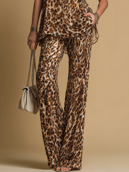Elisa -Conjunto elegante de top sin mangas de leopardo