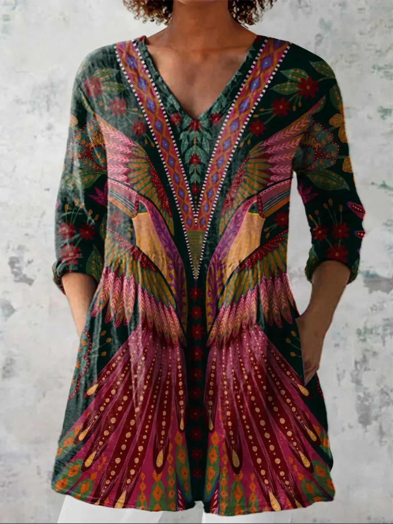 Ruby Tropical Bird V-Neck Shirt