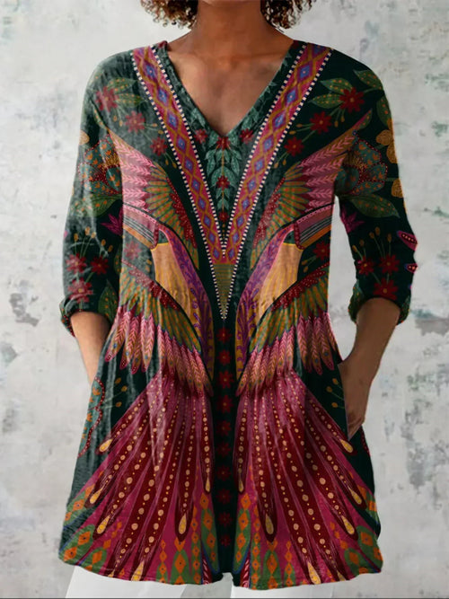 Ruby Tropical Bird V-Neck Shirt