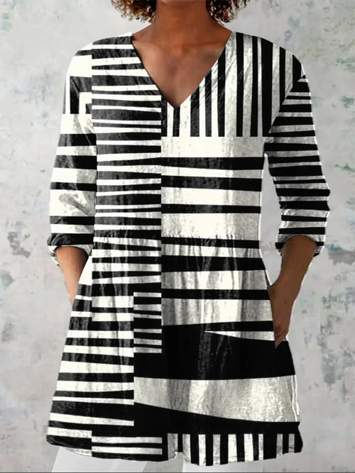 Evelyn Abstract Stripe V-Neck Shirt