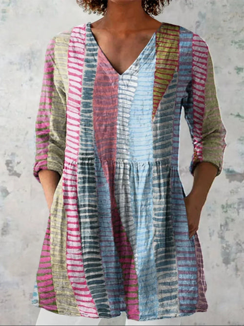 Eleanor Colour Block Line V-Neck Shirt