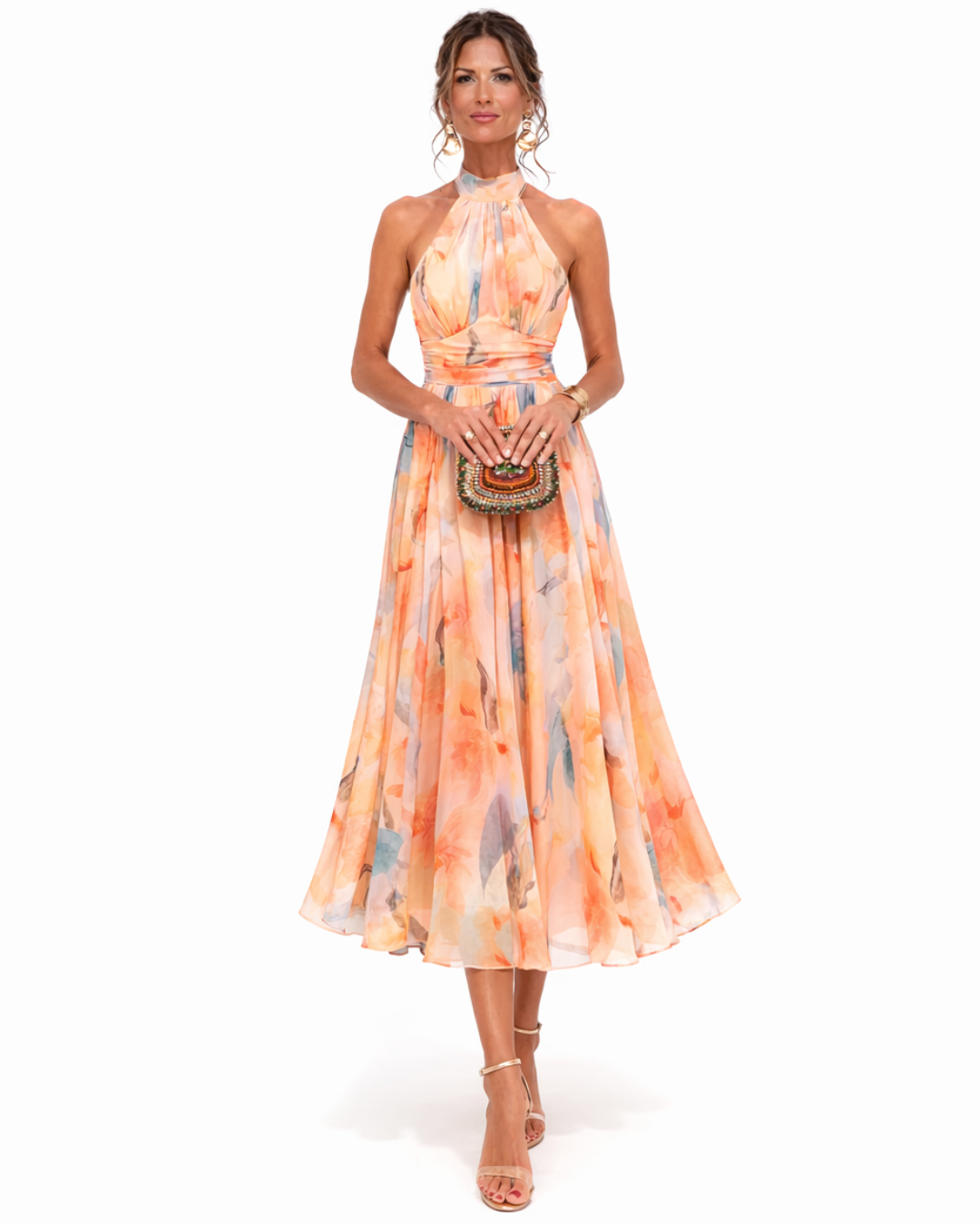 Aurora | Vestido con escote y estampado de acuarela