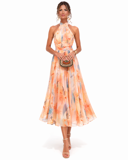 Aurora | Vestido con escote y estampado de acuarela