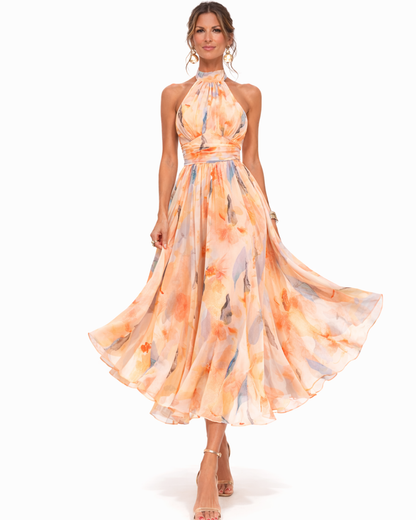 Aurora | Vestido con escote y estampado de acuarela