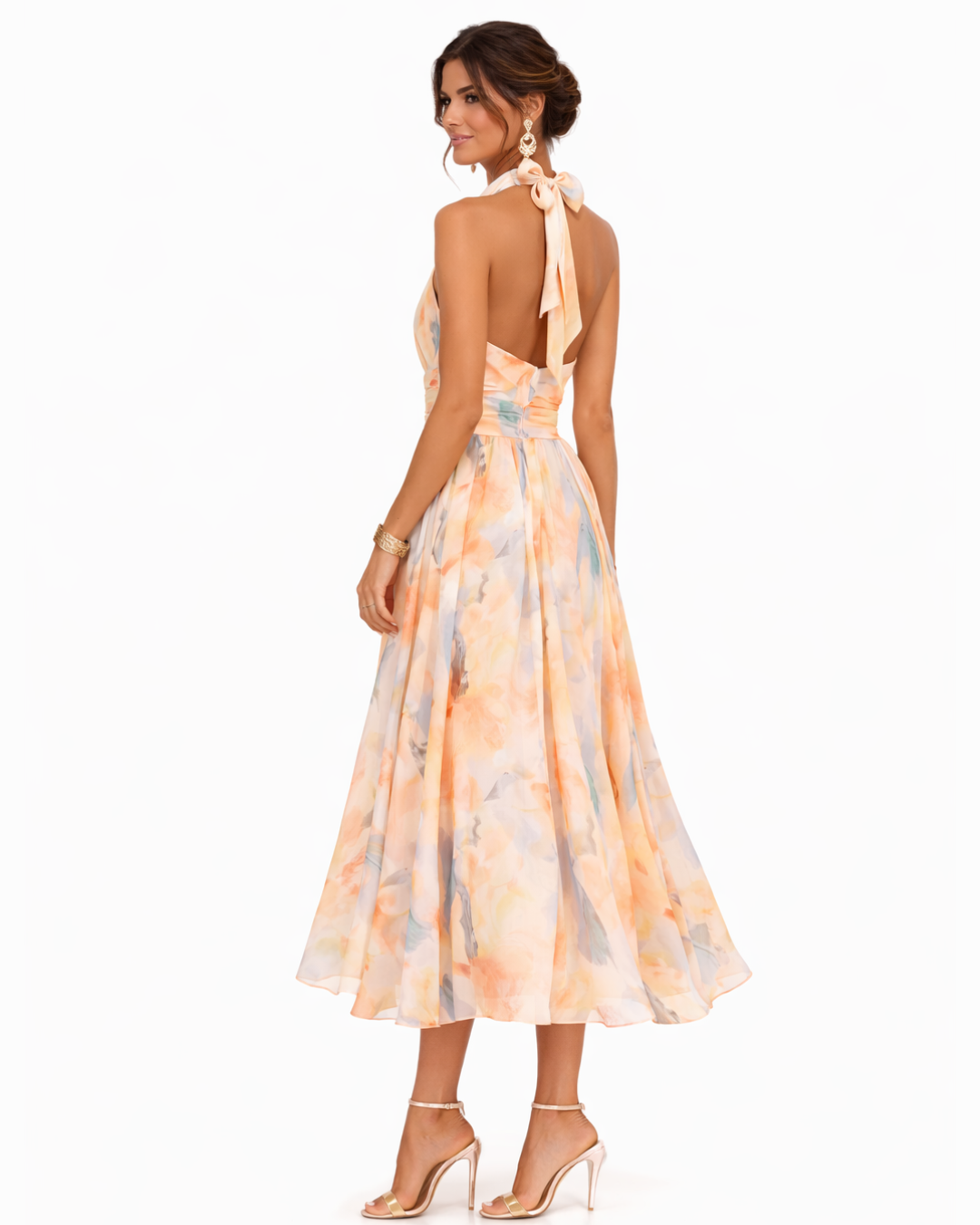 Aurora | Vestido con escote y estampado de acuarela