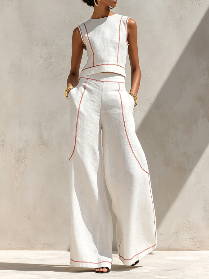 Catalina - Conjunto de blusa minimalista de mezcla de lino