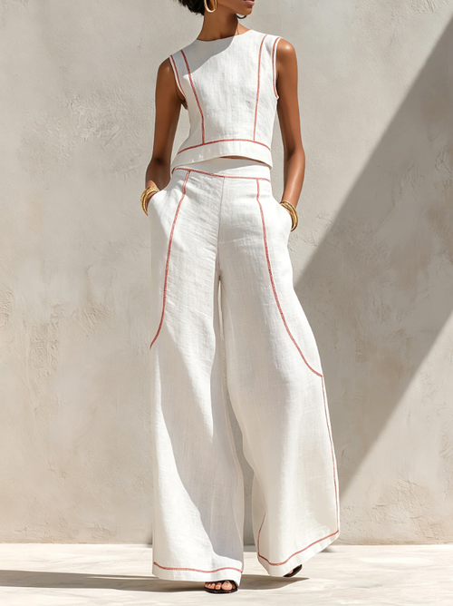 Catalina - Conjunto de blusa minimalista de mezcla de lino