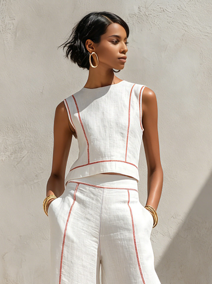 Catalina - Conjunto de blusa minimalista de mezcla de lino