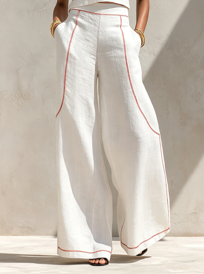 Catalina - Conjunto de blusa minimalista de mezcla de lino