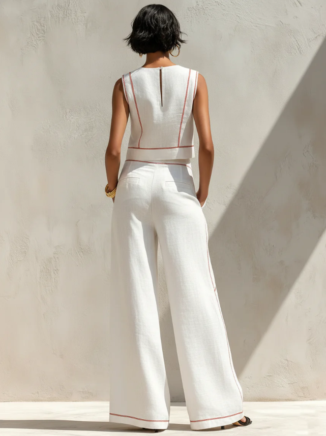 Catalina - Conjunto de blusa minimalista de mezcla de lino