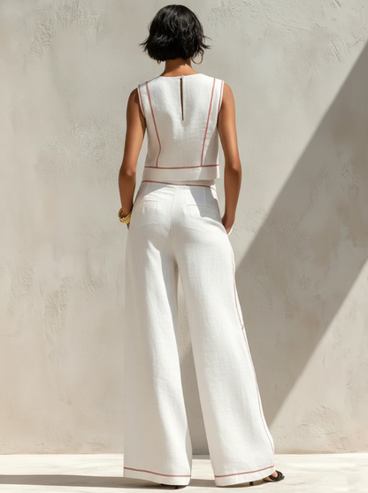 Catalina - Conjunto de blusa minimalista de mezcla de lino