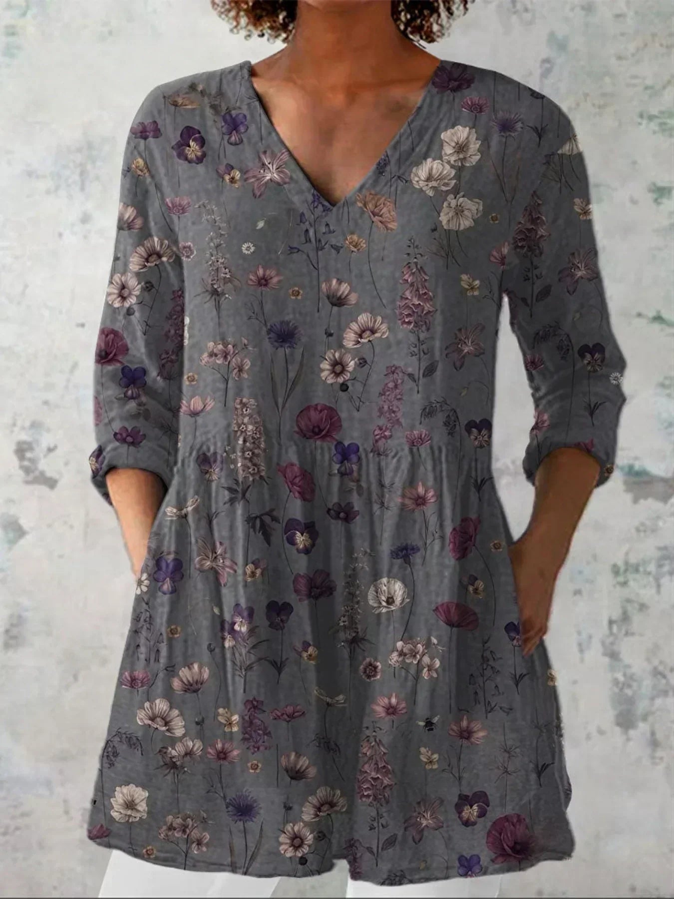 Emma Floral Art Print V-Neck Shirt