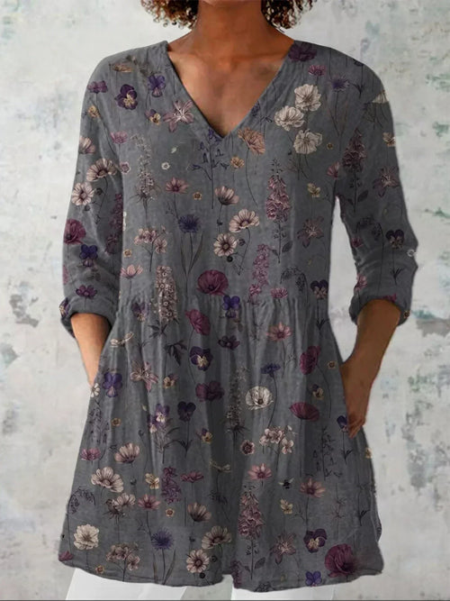 Emma Floral Art Print V-Neck Shirt