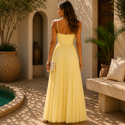Vestido Soraya™ | Elegancia Plisada en Verde Salvia