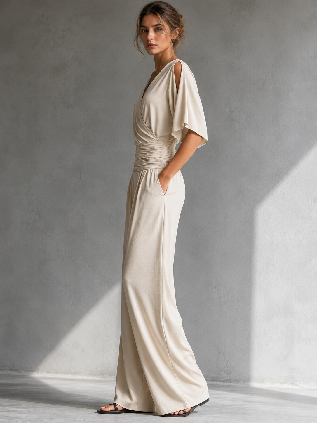 Aline | Elegante tuta a gamba larga con effetto incrociato
