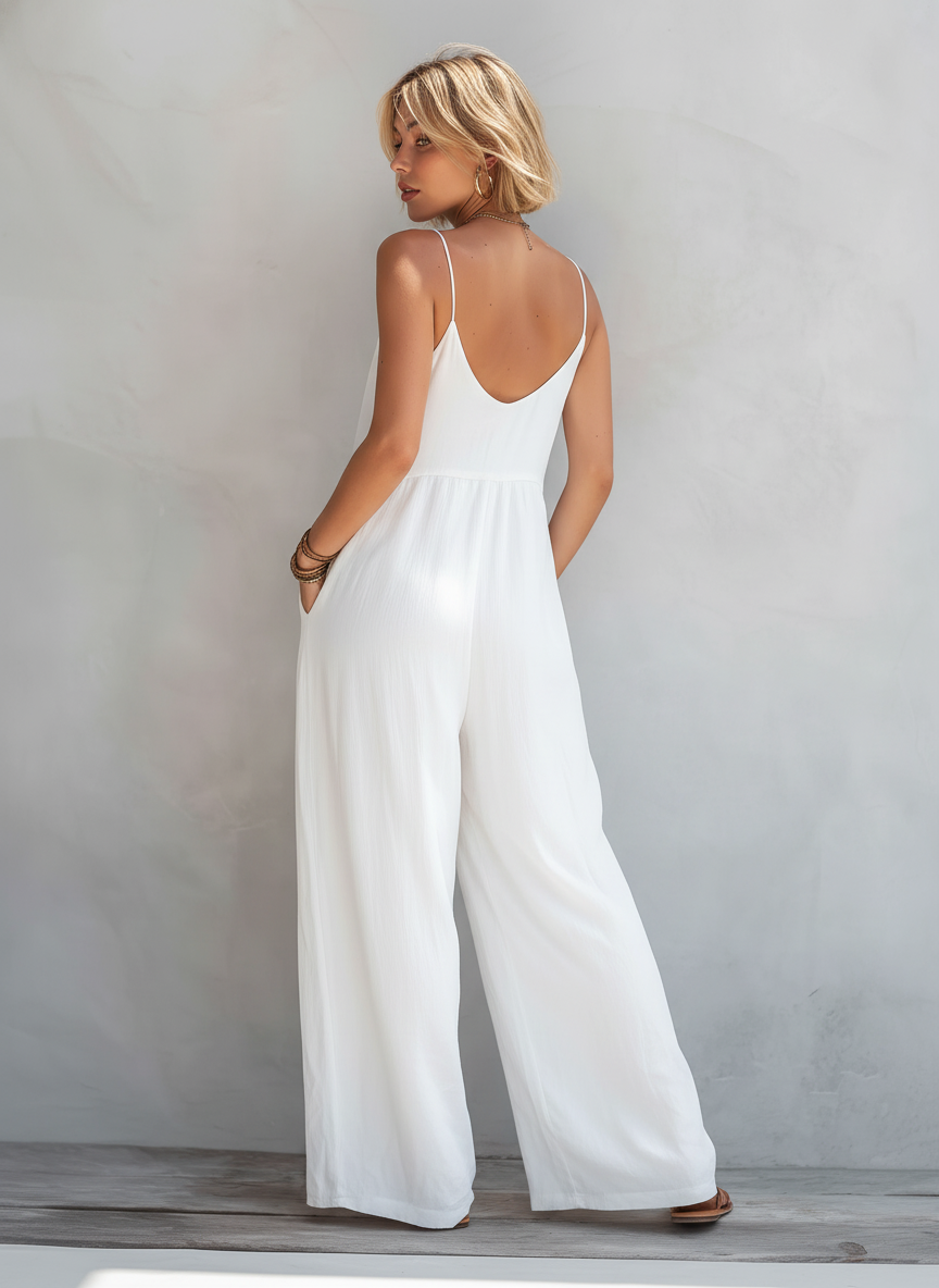 Lylia - Tuta jumpsuit casual, senza maniche e dalla vestibilità ampia