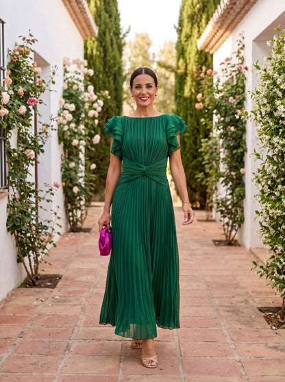 Seraphina | Elegante vestido largo plisado con cintura anudada