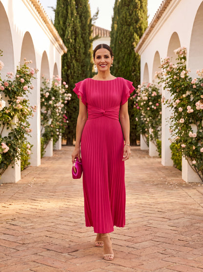 Seraphina | Elegante vestido largo plisado con cintura anudada