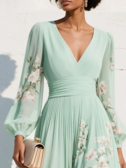 Gabriela| Vestido floral verde claro
