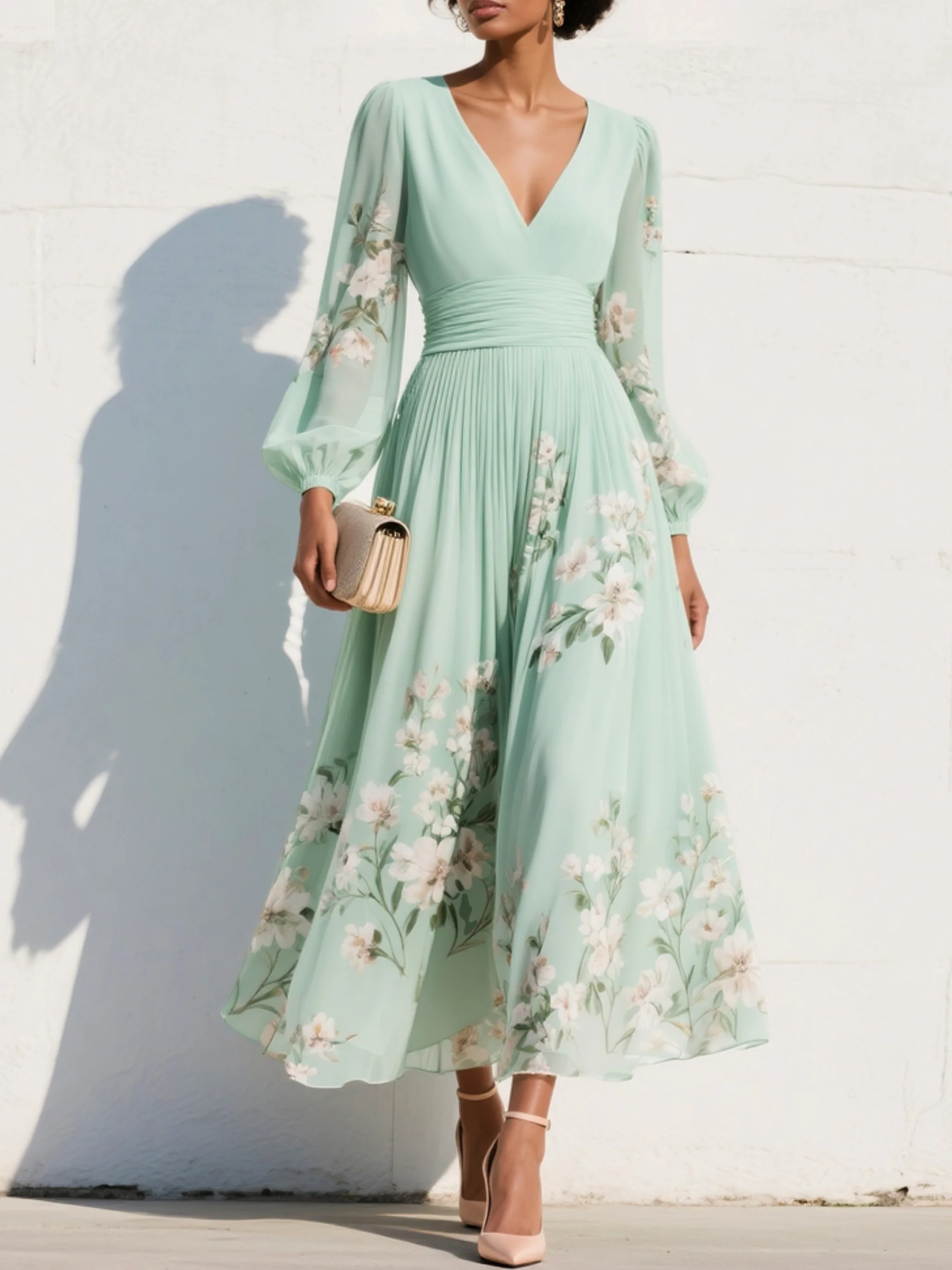 Gabriela| Vestido floral verde claro