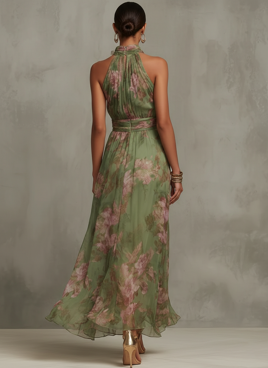 Olivia | Elegante vestido largo halter con estampado floral