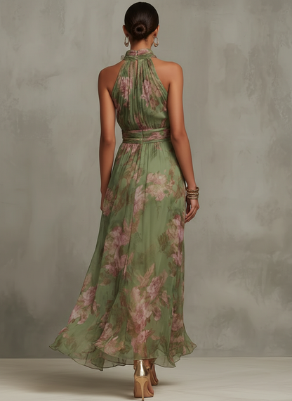 Olivia | Elegante vestido largo halter con estampado floral