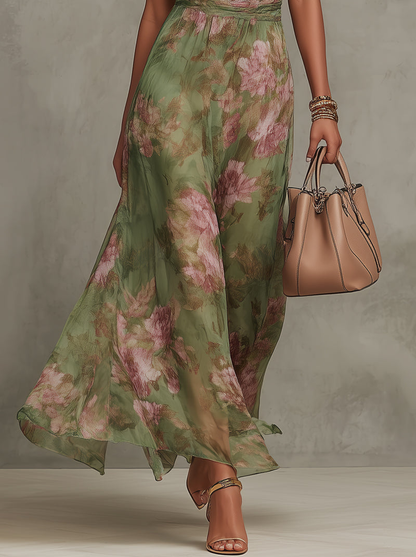 Olivia | Elegante vestido largo halter con estampado floral