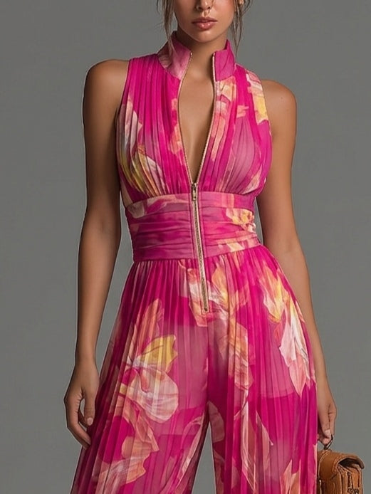 Cristina - Mono de gasa fucsia con estampado floral
