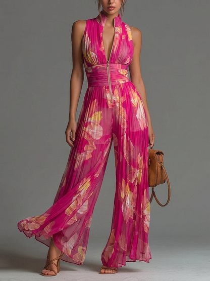 Cristina - Mono de gasa fucsia con estampado floral