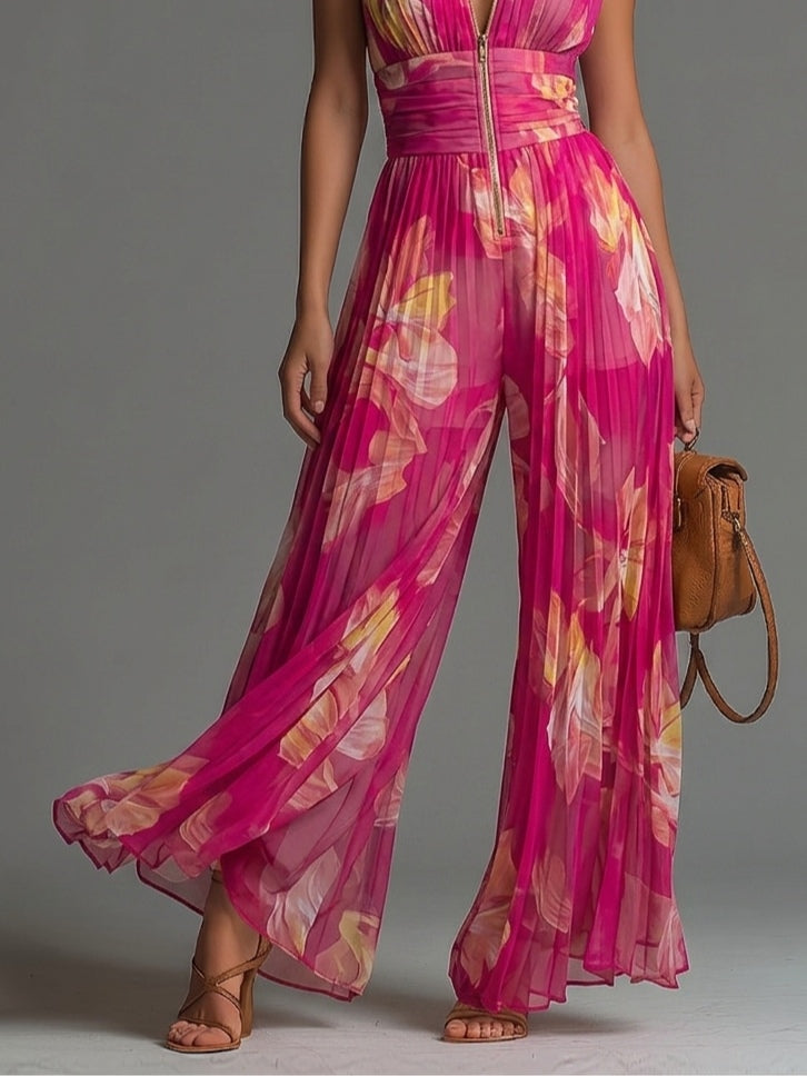 Cristina - Mono de gasa fucsia con estampado floral