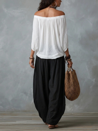 Matilde - Conjunto de top blanco con hombros descubiertos