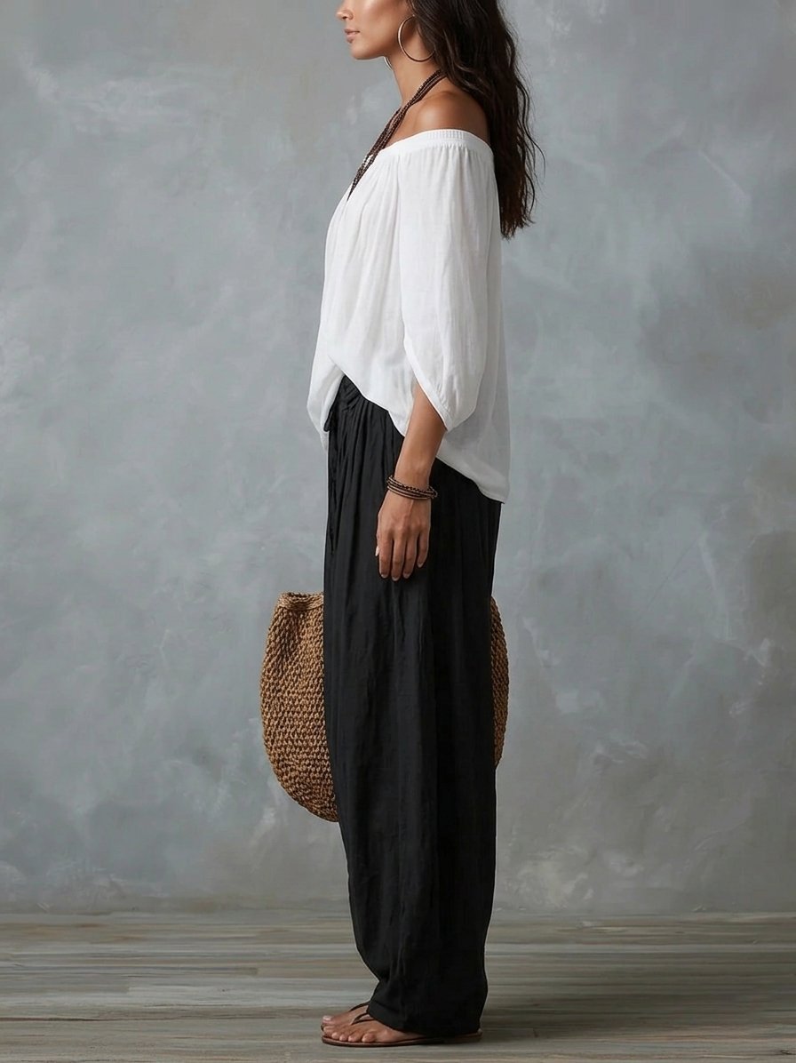 Matilde - Conjunto de top blanco con hombros descubiertos