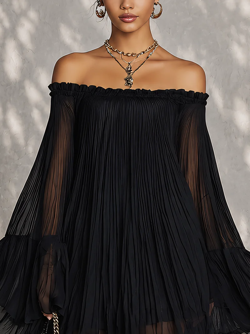 Beatriz - Minivestido negro con hombros descubiertos