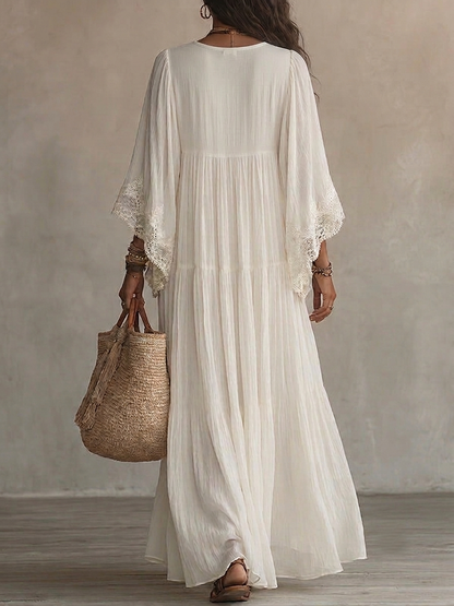 Lurdes - Maxivestido de chifón blanco con encaje