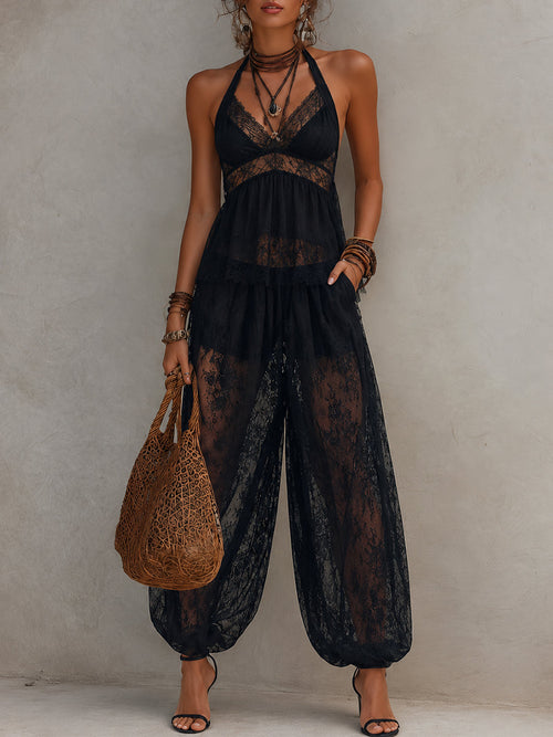 Cintia - Conjunto de camiseta de tirantes negra con espalda descubierta