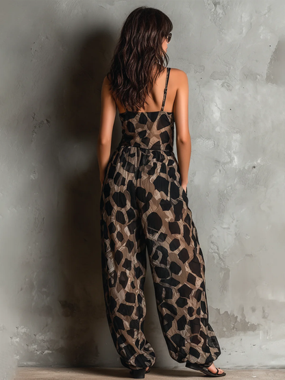 Leyre - Mono de gasa negro con estampado animal
