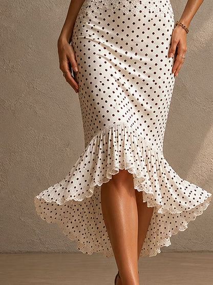 Retro Elegant Polka Dot Halter Lace Patchwork Mermaid Dress
