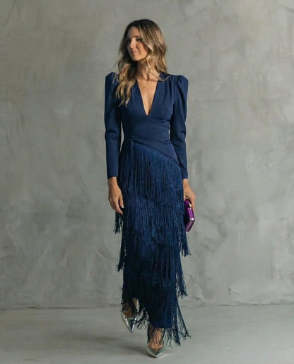 Clara | Elegante vestido con mangas con flecos