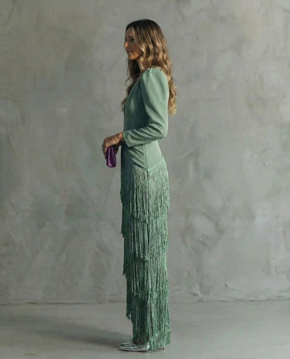 Clara | Elegante vestido con mangas con flecos