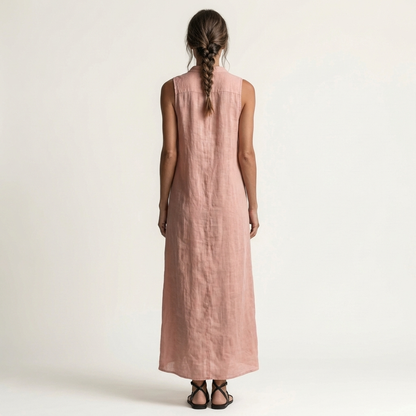 Marisa | Maxivestido de lino sin mangas con capucha y cierre de botones