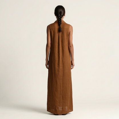 Marisa | Maxivestido de lino sin mangas con capucha y cierre de botones