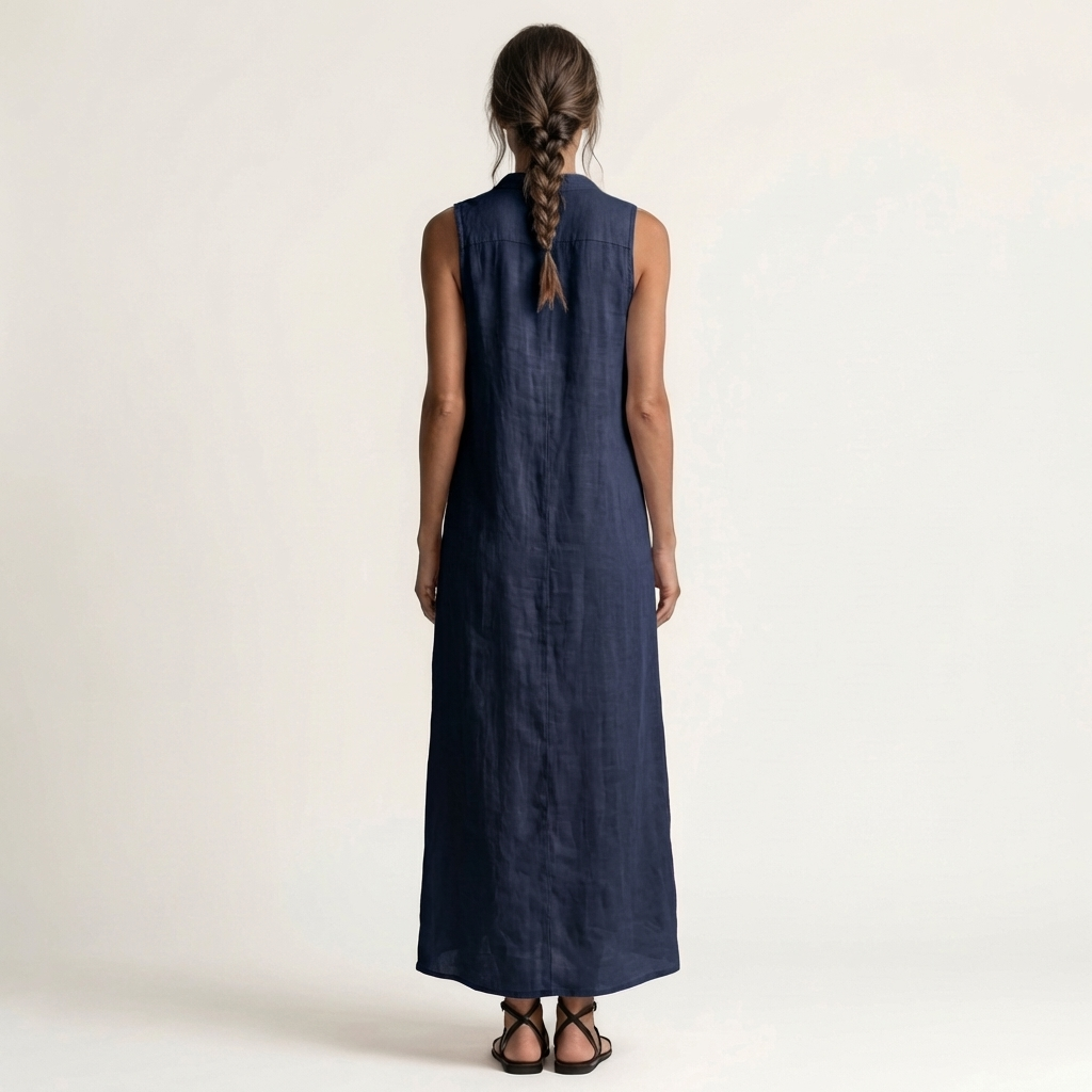 Marisa | Maxivestido de lino sin mangas con capucha y cierre de botones